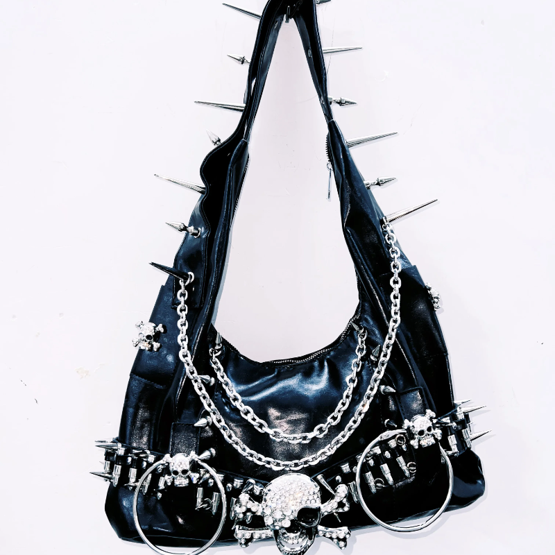 Skull applique rivet o ring handbag  | Festival Outfits Women