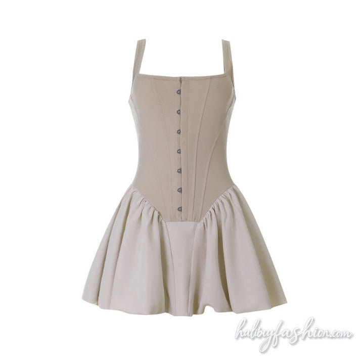 Square neck ruched backless cami mini dress