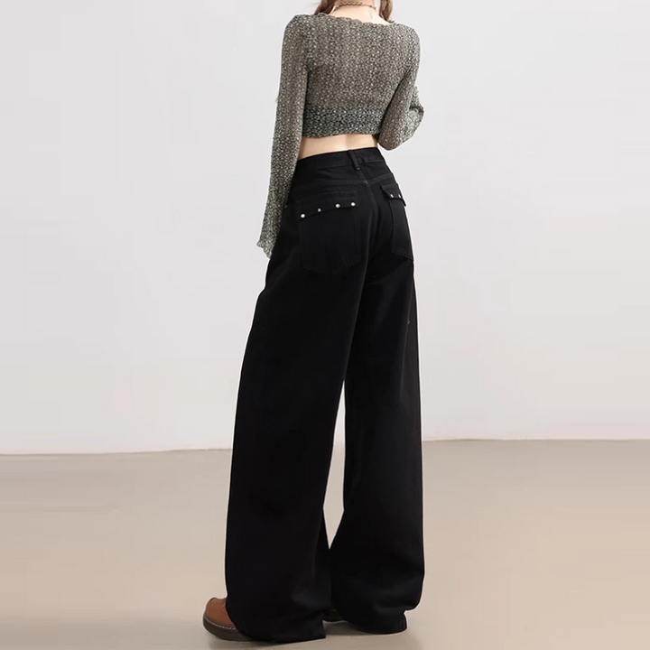 rivet pocket button low rise straight leg | Baggy Low Rise Jeans