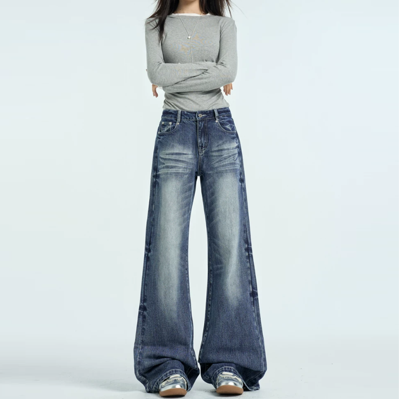Button Gradient zip-up low rise jeans | Baggy Low Rise Jeans