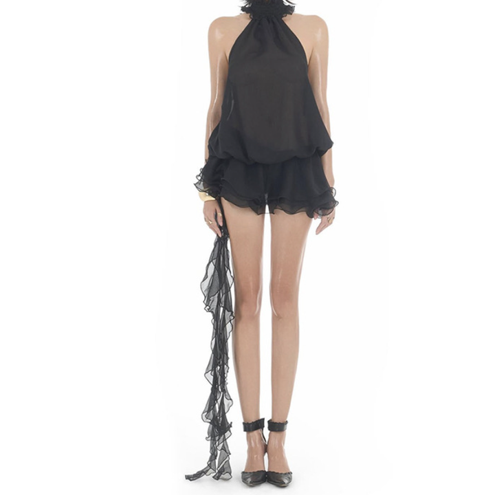 Ruffle halter irregular backless mini dress  | Festival Outfits Women