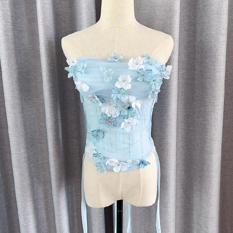 Flower applique backless corset tube top  | Festival Outfits Women