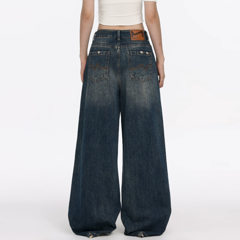 Gradient pocket button low rise straight leg | Baggy Low Rise Jeans