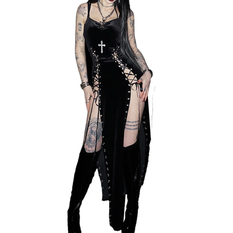 Lace up cross applique cami maxi dress  | Festival Outfits Women