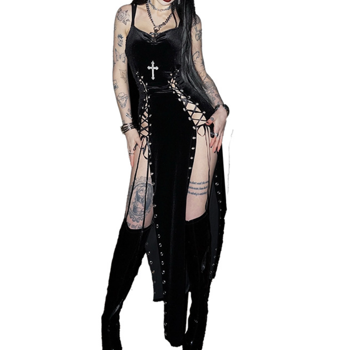 Lace up cross applique cami maxi dress  | Festival Outfits Women