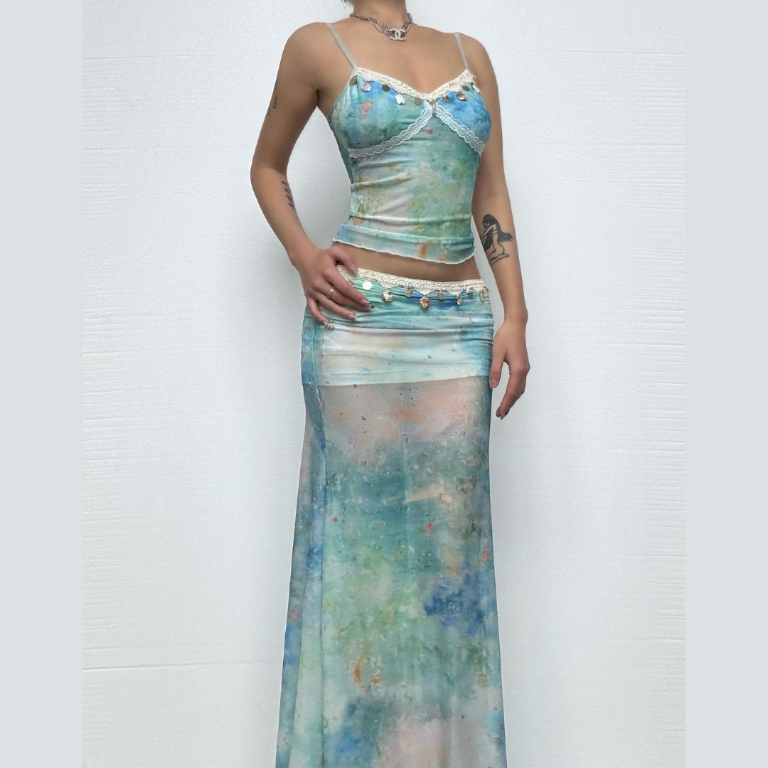 Ruched print glitter contrast maxi skirt  | Festival Outfits Women