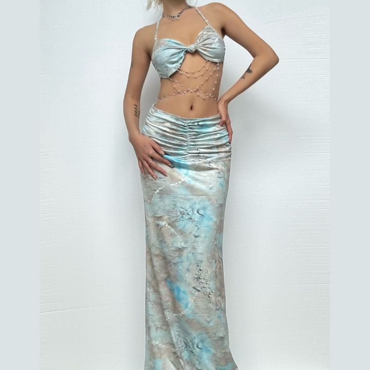 Sweetheart neck beaded backless contrast cami maxi dress  | Festival Outfits Women