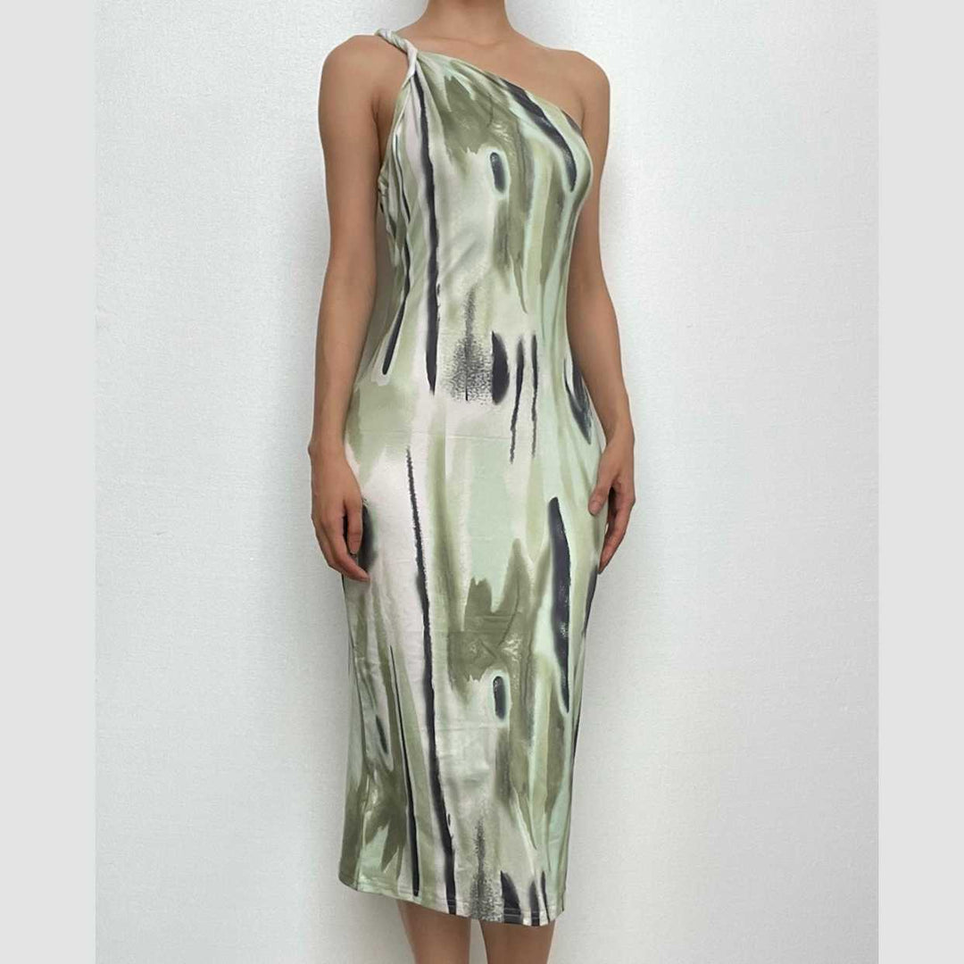 One shoulder backless tie dye irregular midi dress-final-sale  | Festival Outfits Women