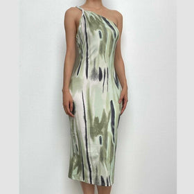 One shoulder backless tie dye irregular midi dress-final-sale  | Festival Outfits Women