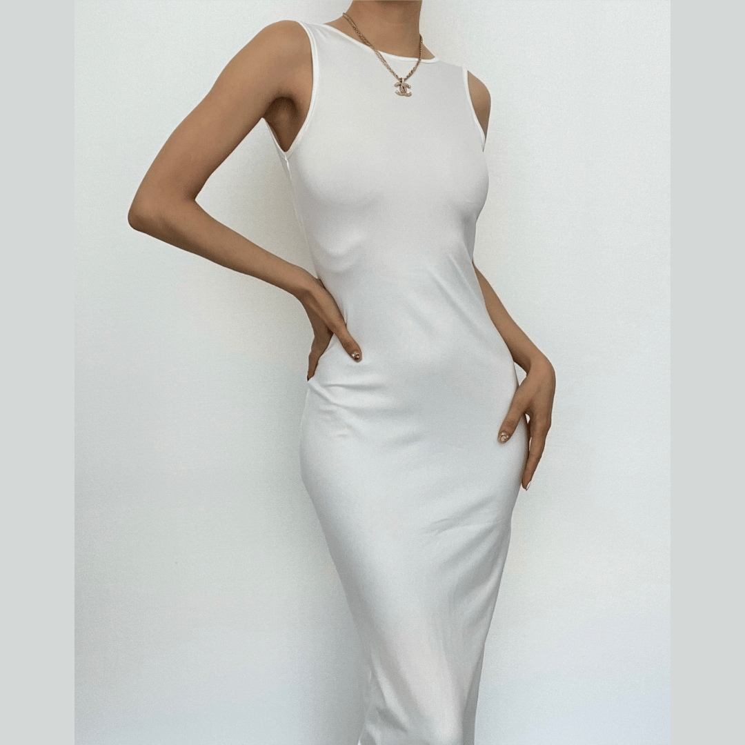 Sleeveless round neck solid backless slit midi dress-final-sale  | Festival Outfits Women