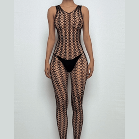 U neck sleeveless hollow out fishnet bodystocking  | Festival Outfits Women