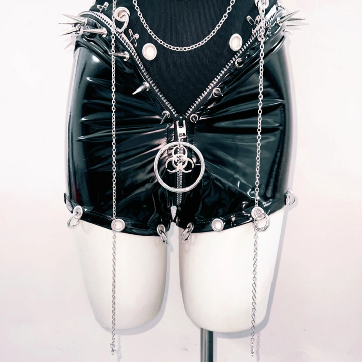 Hollow out o ring metal chain crewneck bodysuit  | Festival Outfits Women