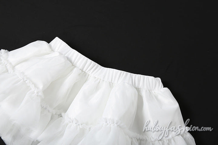 Ruched ruffle solid A line mesh mini skirt
