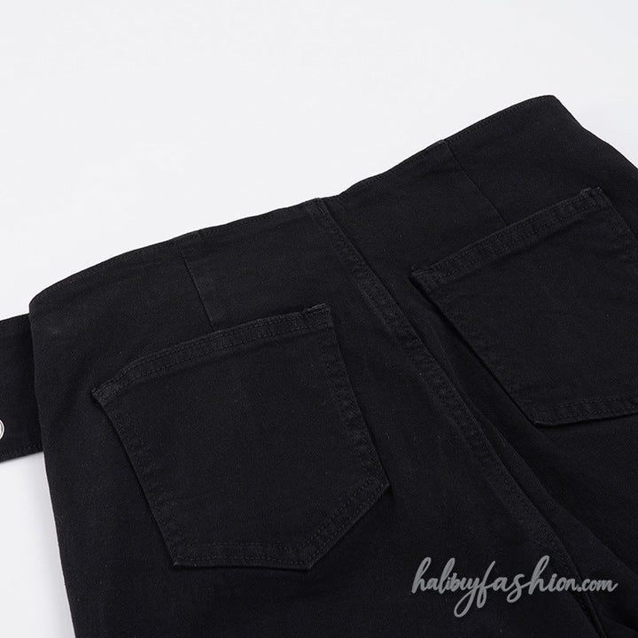 Zip-up buckle irregular low rise wide leg pant