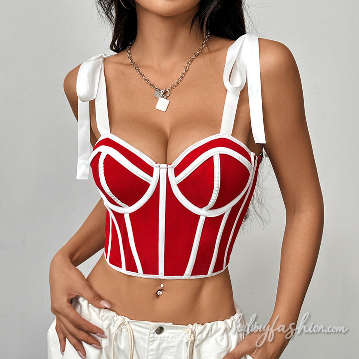 Bustier self tie v neck backless cami top