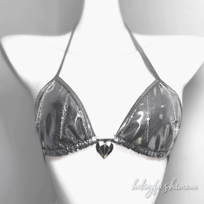 Metal chain halter hollow out cross applique top