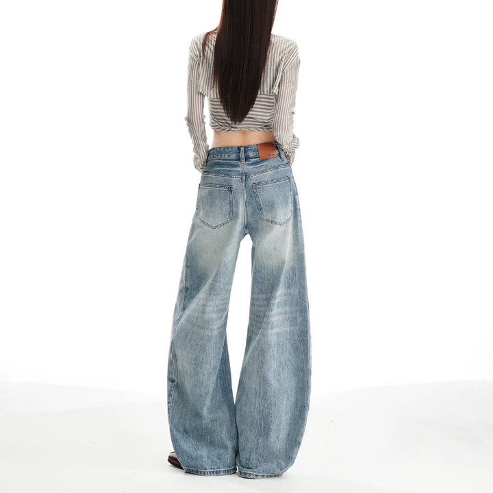 Vintage blue pocket zip-up low rise wide leg | Baggy Low Rise Jeans