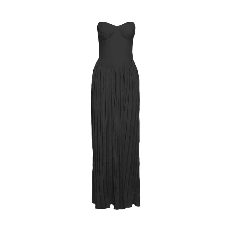 Sweetheart neck backless ruched solid maxi dress  | Festival Outfits Women