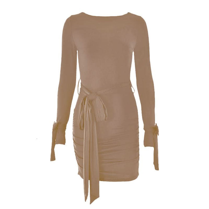 Long sleeve bowknot ruched knotted mini dress  | Festival Outfits Women