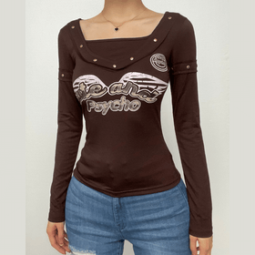 Beaded pattern long sleeve contrast top-final-sale  | Festival Outfits Women