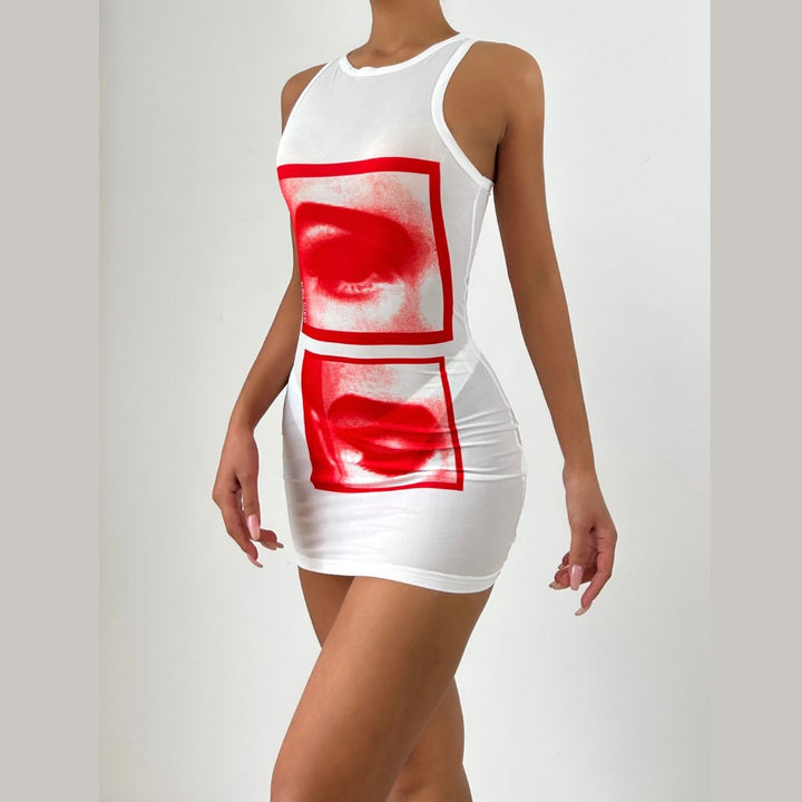 Sleeveless crewneck mesh print top  | Festival Outfits Women-final-sale