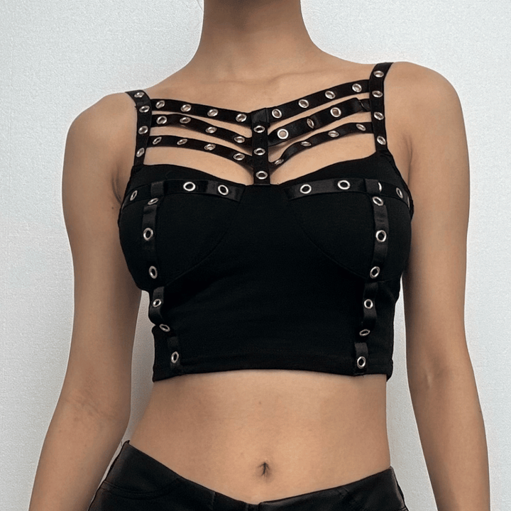 Hollow out backless solid sleeveless crop cut out top  | Festival Outfits Women