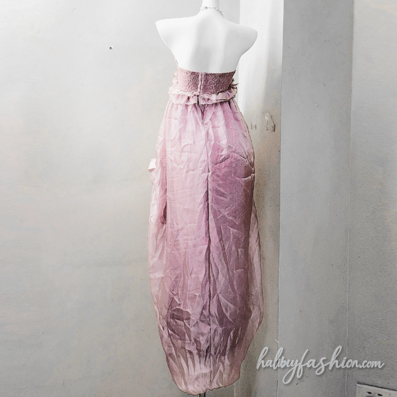 Ruched flower applique ruffle tube midi dress - Halibuy - 4