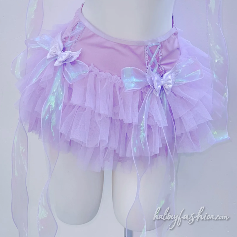 Beaded bowknot self tie ruched cami mini skirt set