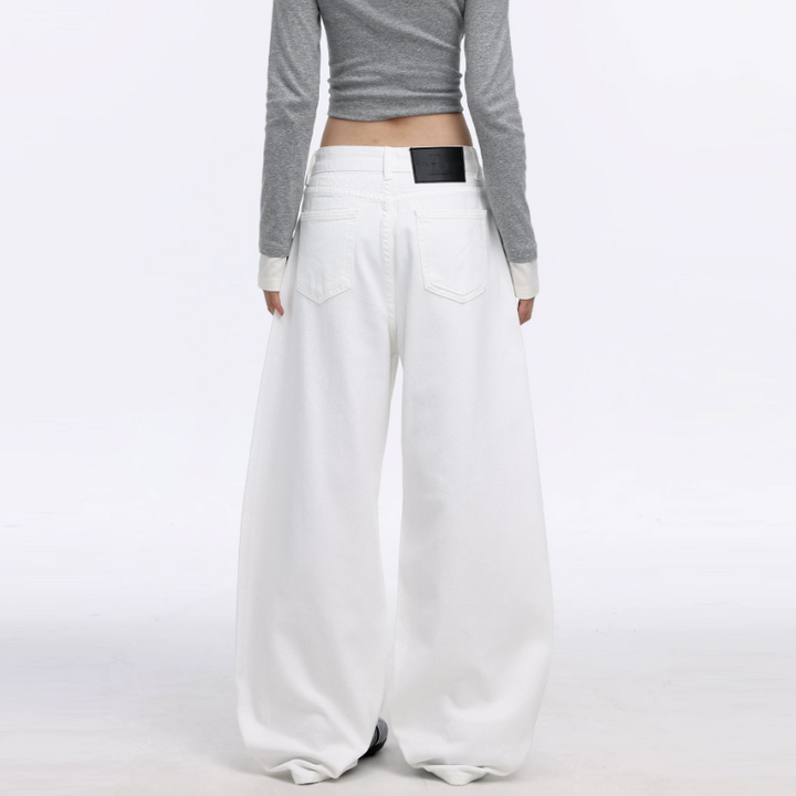 Pocket solid button low rise wide leg | Baggy Low Rise Jeans
