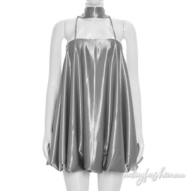 Metallic cross back square neck cami mini dress - Halibuy - 2