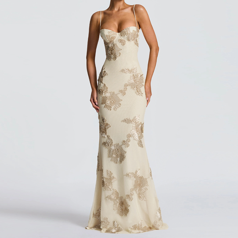 Cross back mesh spaghetti strap maxi dress  | Festival Outfits Women