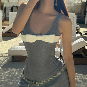 Bowknot u neck contrast tank top  | Festival Outfits Women