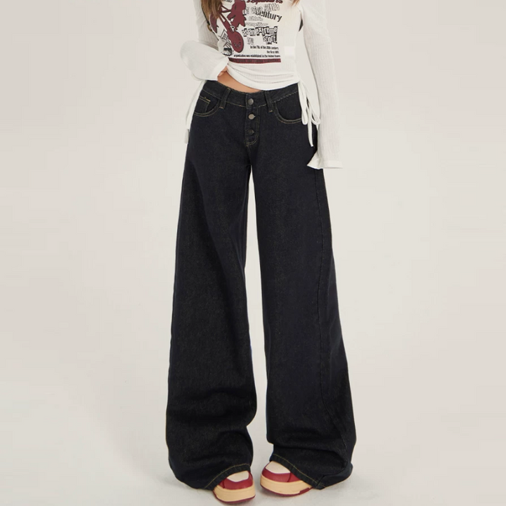 Medium wash button pocket low rise straight leg | Baggy Low Rise Jeans