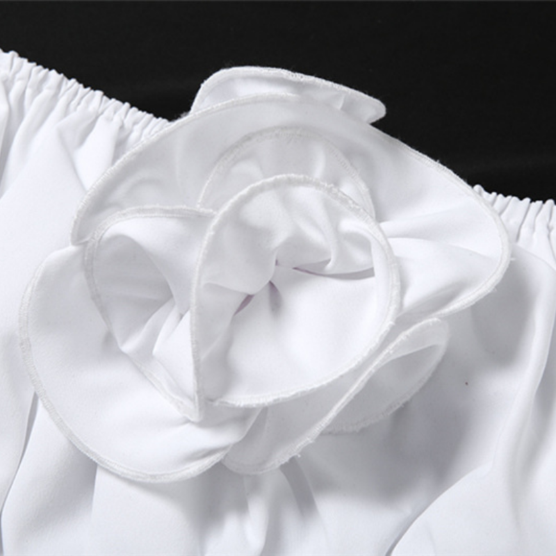 Off shoulder ruched flower applique crop top  | Festival Outfits Women