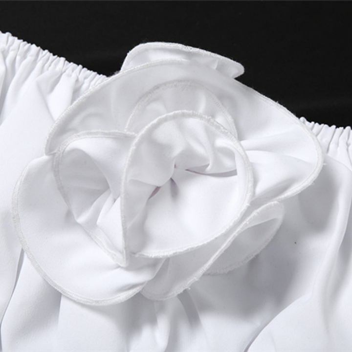 Off shoulder ruched flower applique crop top  | Festival Outfits Women