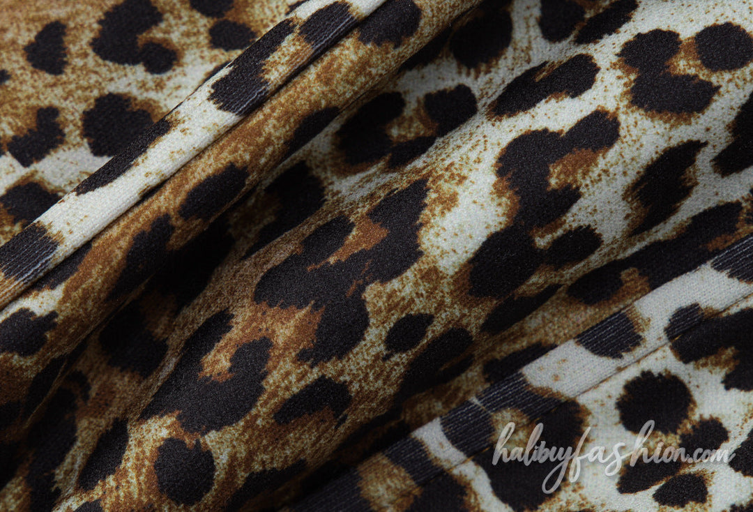 Leopard print halter button lace up hollow out top - Halibuy - 7