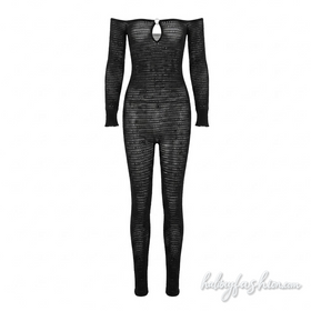 Off shoulder long sleeve hollow out o ring jumpsuit