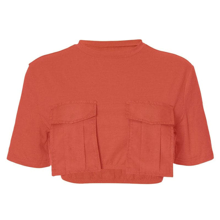 Rigar aljihu mai gajeren hannu ta crewneck | Kayan Biki na Mata