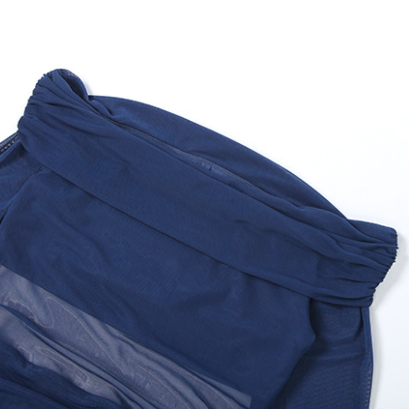 Off shoulder long sleeve ruched mesh jumpsuit  | Festival Outfits Women