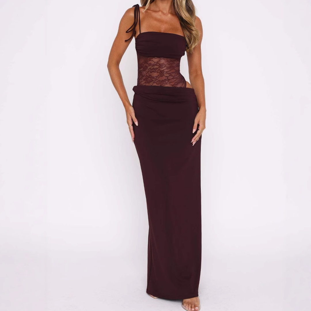 Hollow out lace patchwork cami cut out maxi dress  | Festival Outfits Women