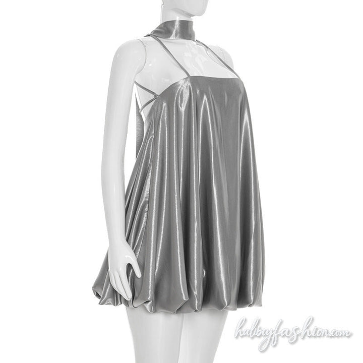 Metallic cross back square neck cami mini dress - Halibuy - 3