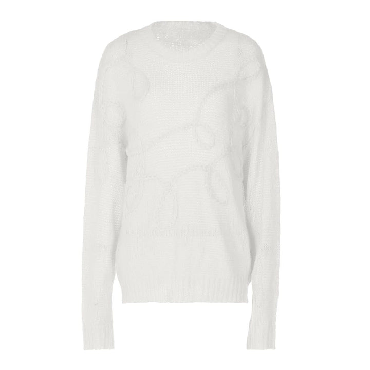 Crewneck long sleeve knitted abstract pattern top  | Festival Outfits Women