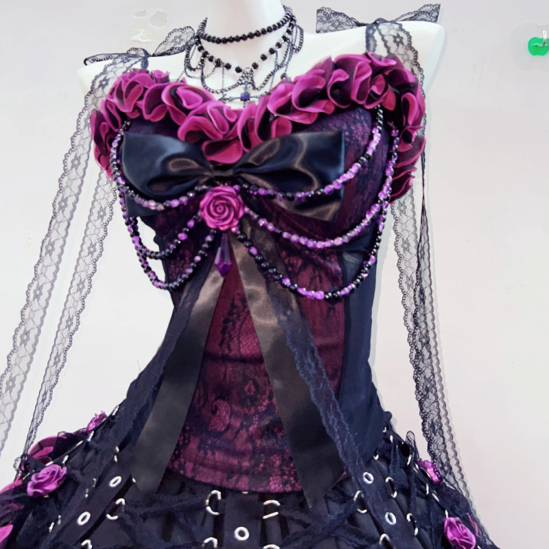 Long flared sleeve flower applique beaded mini skirt set  | Festival Outfits Women