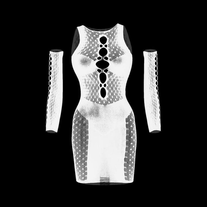 Gloves net polka dot hollow out cut out mini dress  | Festival Outfits Women