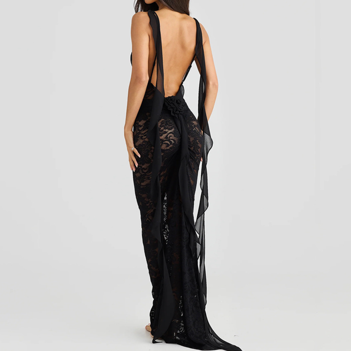 U neck flower applique lace backless cami maxi dress  | Festival Outfits Women