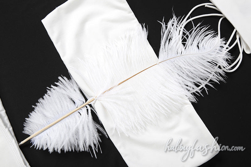 Halter self tie feather backless maxi skirt set