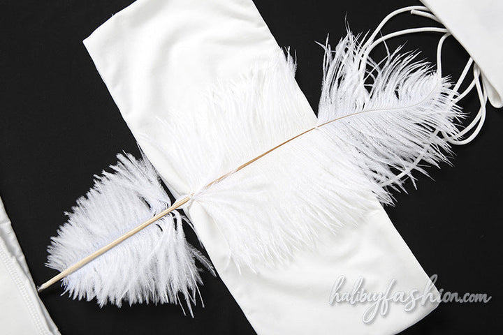 Halter self tie feather backless maxi skirt set