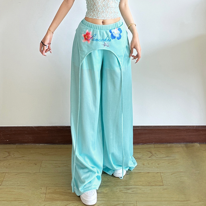 Hollow out flower print medium rise pant  | Festival Outfits Women