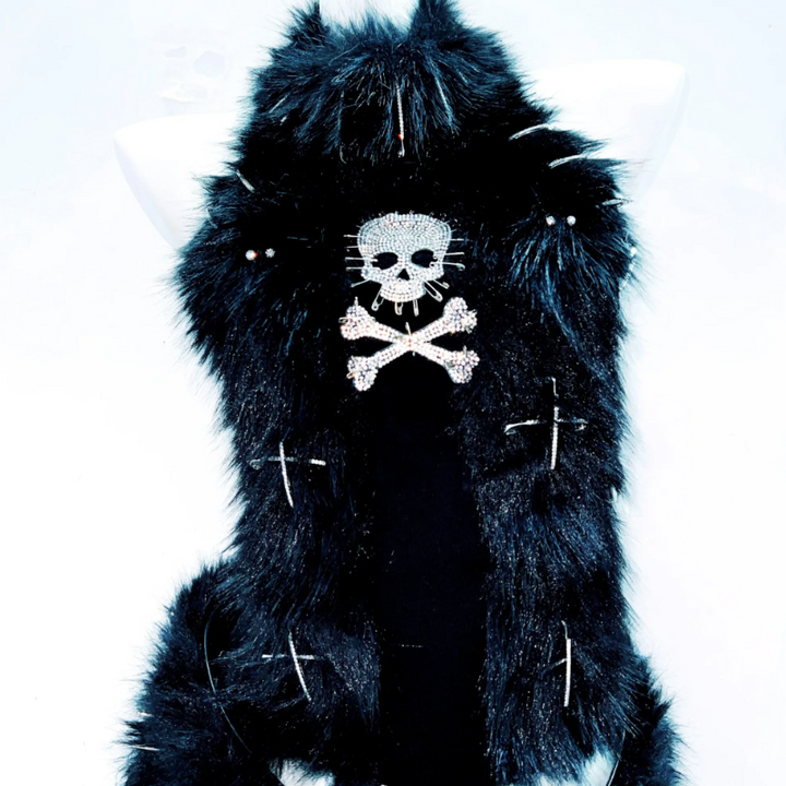 Fluffy halter skull applique backless top