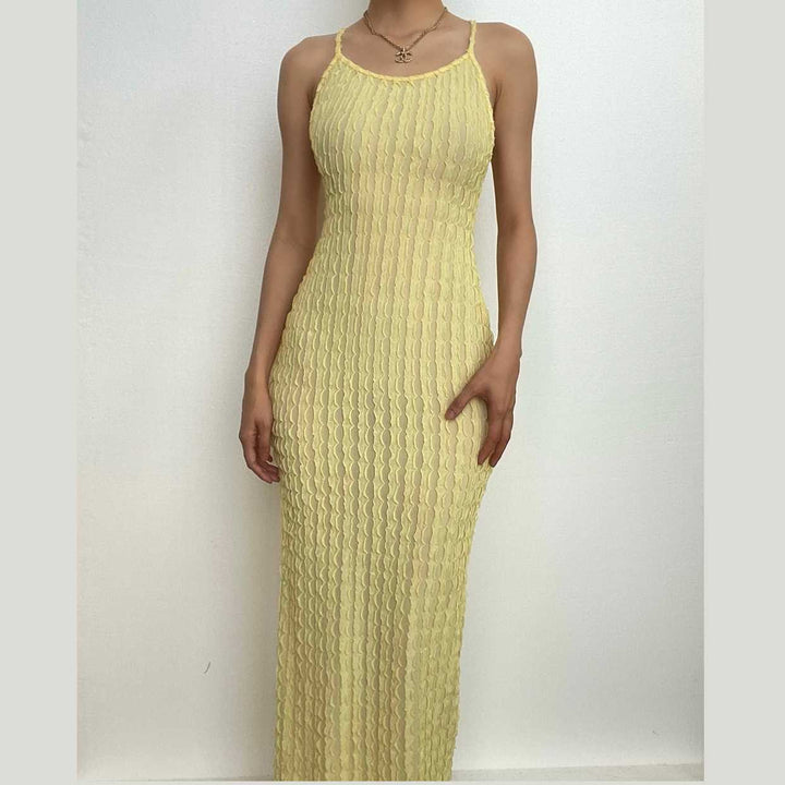 Cross back self tie backless u neck textured solid maxi dress-final-sale  | Festival Outfits Women